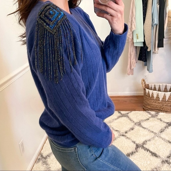 Angora & Wool Vintage Beaded Tassel Sweater M - Picture 4 of 11